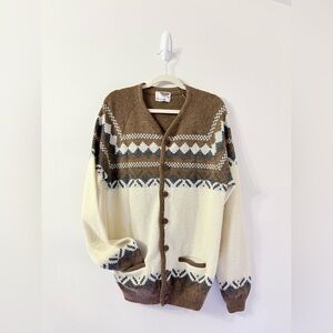 Vtg Grandpa Cardigan Wool Sweater Mens XL Striped Academia 90s Preppy Dad Retro